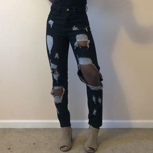 high waisted ripped boyfriend jeans